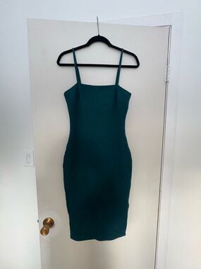 Lulu's Teal Midi Bodycon Dress with Spaghetti Straps